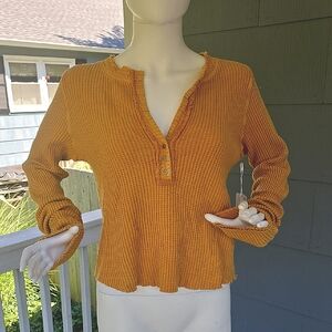 NWT Mustard Waffle Knit Henley Shirt